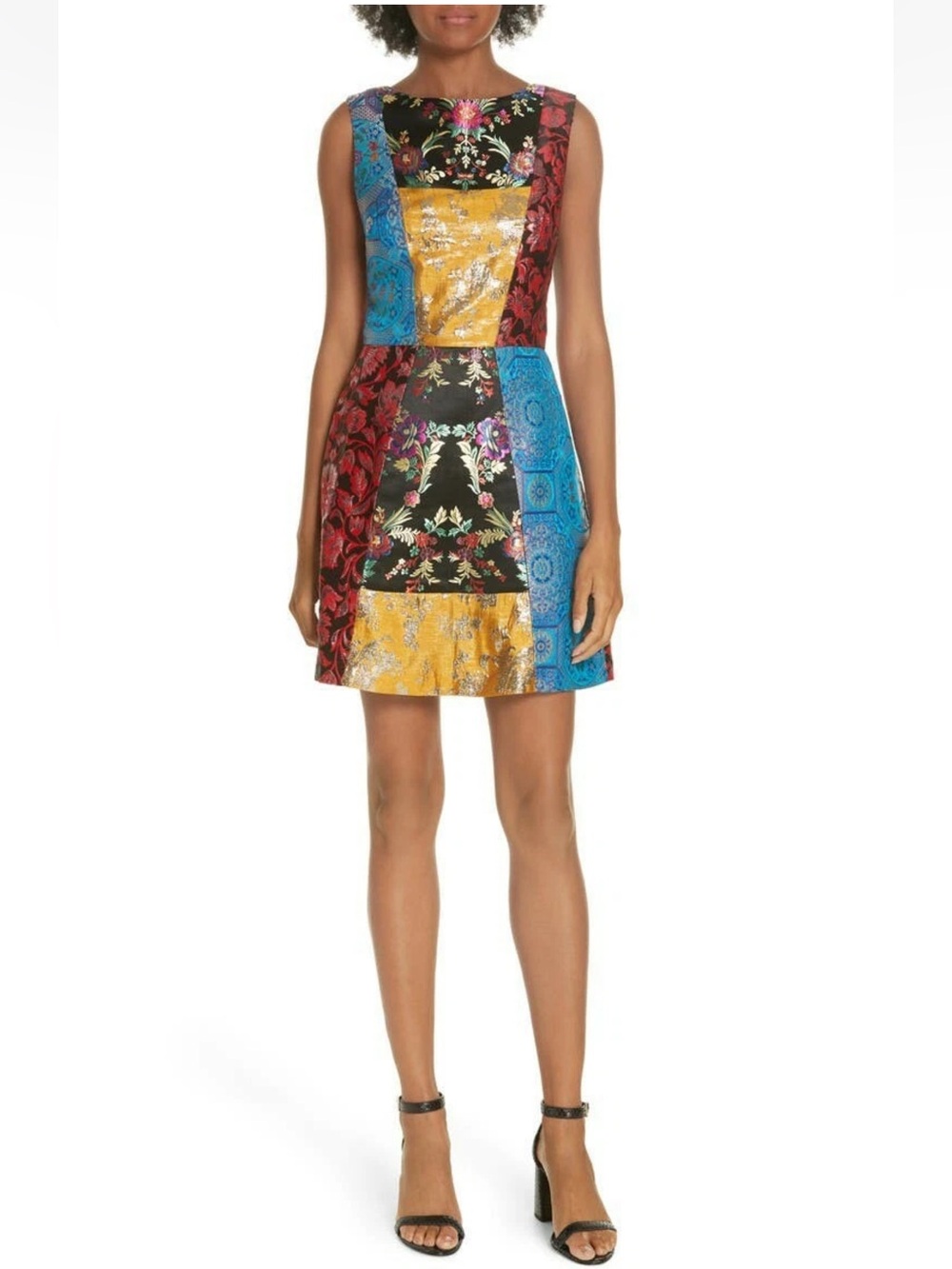 New Alice + Olivia Malin Patchwork Metallic  embroidered Dress